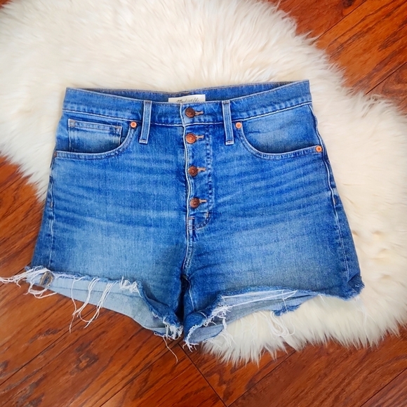 Madewell Pants - Madewell HighRise Button Fly Medium Wash Jean Shorts